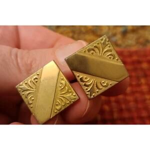 Mid Century Square Scroll Cufflinks - Vintage Gold Geometric Polygon Cufflinks